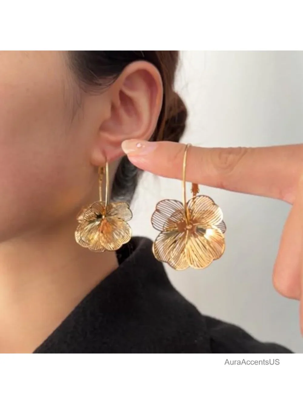 14K Gold Plated Floral Dangle Earrings Statement Women's Jewelry